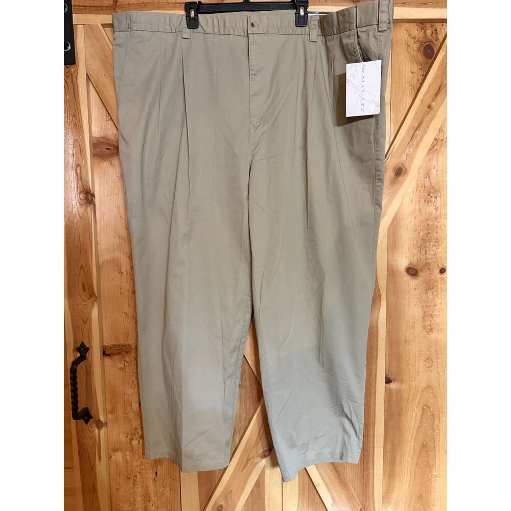 Harbor Bay DXL Mens 56x30 Khaki Pleated Twill Pants Waist Relaxer Expandable NWT